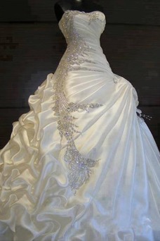 Robe de mariée Vintage Cristal Traîne Mi-longue Col en Cœur Fourreau Superposé