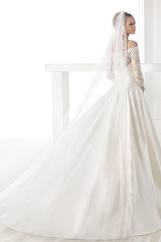 Robe de mariée Modeste Longue Poches Avec voile A-ligne Salle